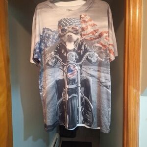 Patriotic Biker Dog Short Sleeve Tee - Grey/Blue/Red